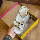 Sandália Moleca Rasteira Pedrarias Douradas