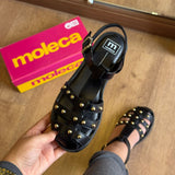 Sandália Moleca Rasteira Pedrinhas Douradas